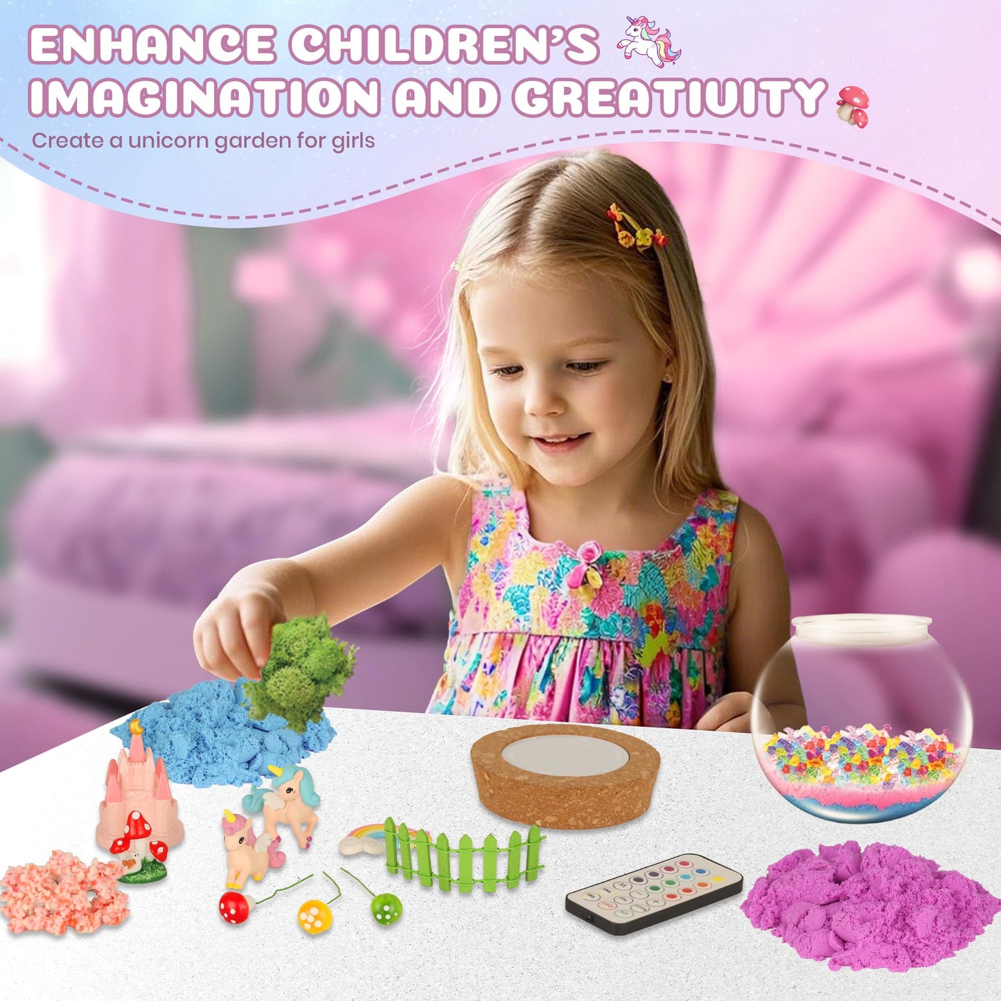 Nicella Unicorn Light-Up Terrarium Kit for Kids - LED Night Light Birthday Gift for Girls Ages 4 5 6 7 8-12 Year Old - Unicorn Toys for Girls - DIY Arts and Crafts Kit for Kids - Best Presents