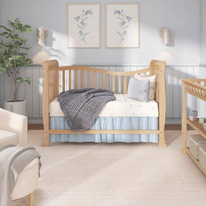 Dream On Me Violet 7-in-1 Convertible Full-Size Baby Crib with Toddler, Day & Full Bed Conversion in Natural, GreenGuard Gold & BSA, 4 Mattress Heights, Sustainable Pinewood
