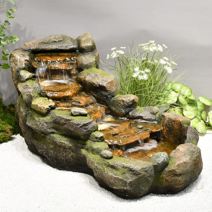 Bumilgar Garden Outdoor Water Fountain, 42.1" L Floor Standing Tiered Rock Outdoor Fountains with LED Lights and Pump for Garden, Backyard, Deck, Patio, Porch and Home Art Decor