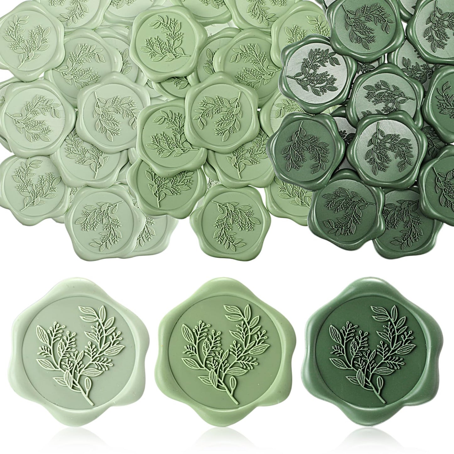 Conelist 50 Pcs Sage Green Wax Seal Stickers for Wedding Invitation Envelope Eucalyptus Self-Adhesive Stickers for Invitation Cards, Gift Wrapping, Party Menu Decor