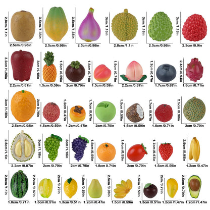 TaoQ C 35 PCS Mini Resin Artificial Fruits Miniature Fruits Realistic Mini Fruit Fake Strawberry Lemon Banana for DIY Craft House Kitchen Garden Cake Party Store Display Decoration