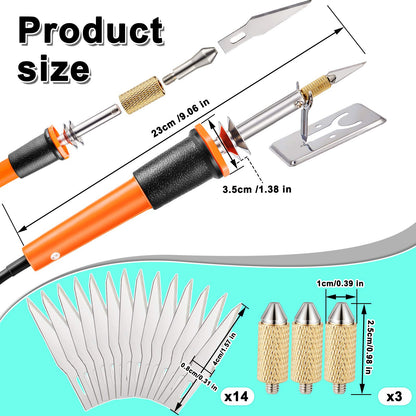 Honoson 19 Pieces Electric Hot Knife Cutter Tool, Multipurpose Hot Knife Stencil Cutter with Metal Stand, 14 Blades, 3 Chuck Sleeves for Cutting Carving(Orange)