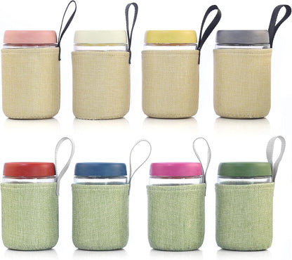 18 OZ 8 Pack (18oz-8 Pack) Overnight Oats Jars with Airtight Lids and Jar Sleeve, Glass Containers for Meal Prep