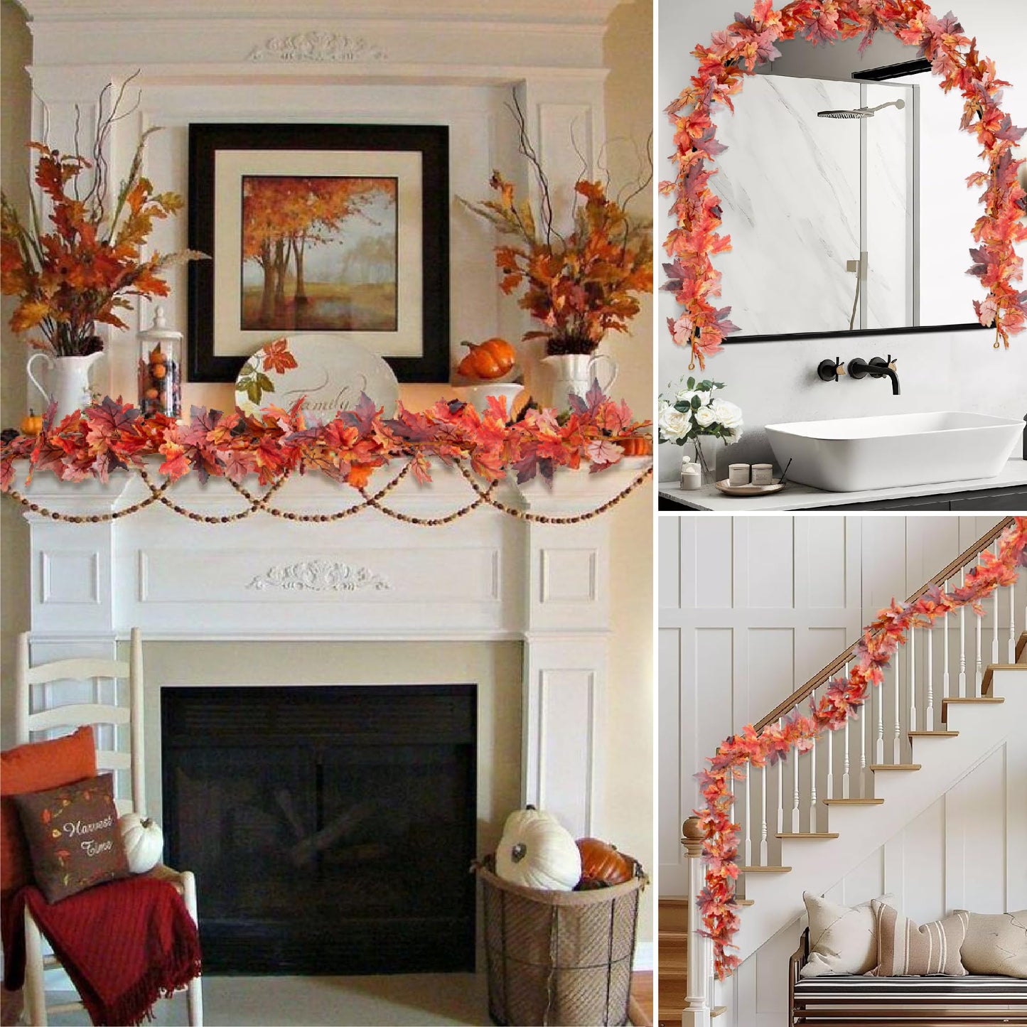 IPLNTS 2 Pack Fall Leaf Garland 5.7ft/Piece 3D Artificial Maple Leaves Autumn Garland Fall Thanksgiving Decorations for Home Fireplace Wall Table Party Porch Indoor Outdoor Decor