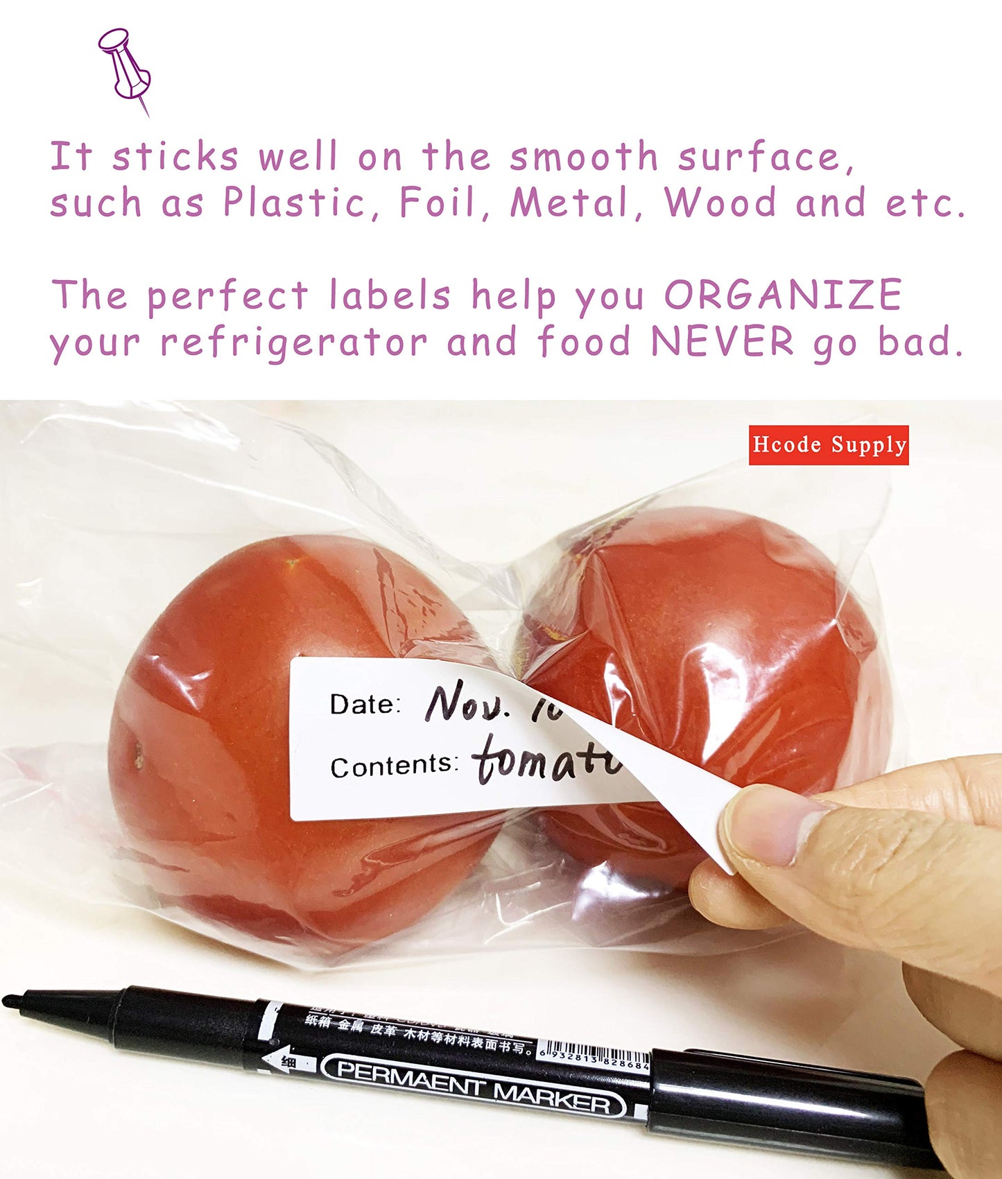Hcode 2 x 3'' Self-Adhesive Removable Freezer Food Labels- Easy Clean Leaves No Residue- Cooler Food Storage Freezer Stickers Plastic Paper Perfect for Reusable Containers 300 Stickers