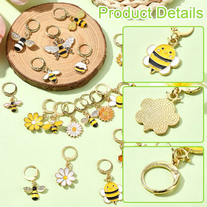Stiesy 20 Pcs 20 Styles Bee Honeycomb Daisy Stitch Markers Enamel Crochet Stitch Marker Charms Removable Lobster Clasp Locking Stitch Marker for Knitting Weaving Sewing Quilting Handmade Jewelry