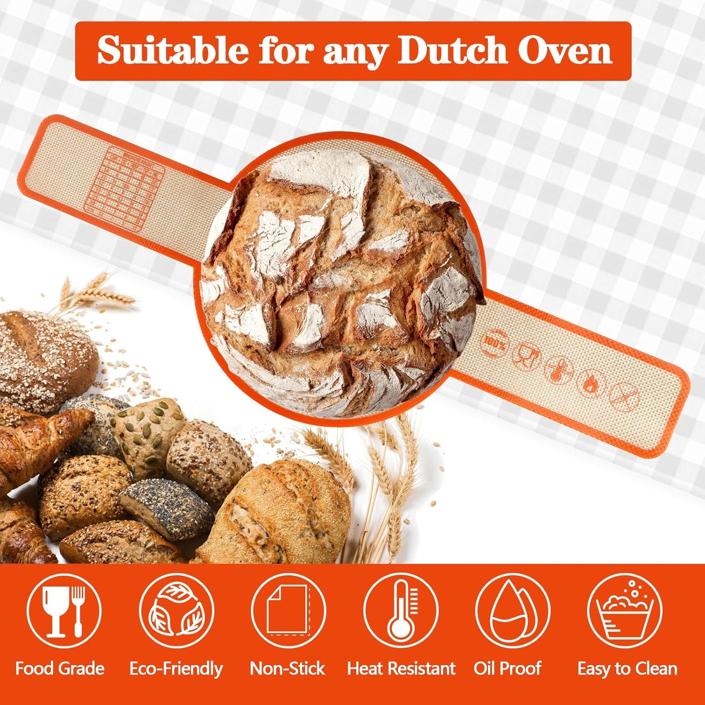 UBeesize 2 Pack Thickened Silicone Bread Sling, Reusable Sourdough Bread Baking Mat for Dutch Oven