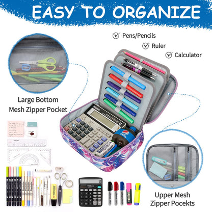 VASCHY Large Pencil Case Bag, Art Supply Marker Organizer Big Pen Pouch with Detachable Layers Slots Multiple Zipper Pockets for Kids Adults School Office Purple