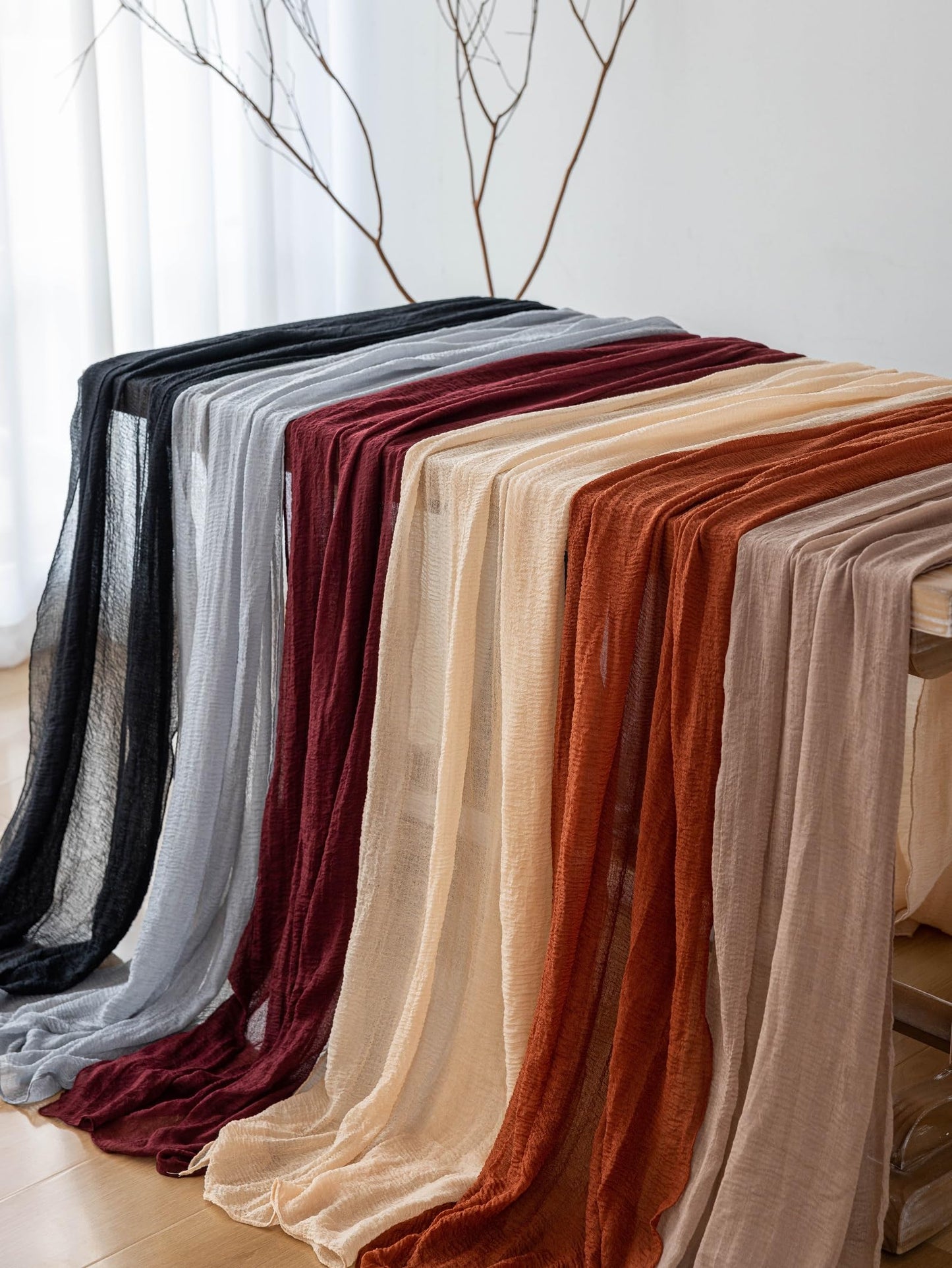Keketoarrange Black Table Runner Cheesecloth Gauze Rustic Premium Cotton Cheese Cloth Table Runner 120 Inch 10 FT for Wedding Bridal Baby Shower Long Sheer Boho Home Decorations