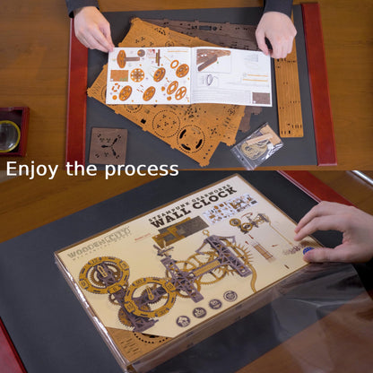 WOODEN.CITY Steampunk Gearworks 3D Wooden Puzzle Clock – DIY Wall Clock Model Kit – Build Your Own Clockwork Puzzle with Moving Gears – 288 Parts Mechanical Clock Building Kit for Adults
