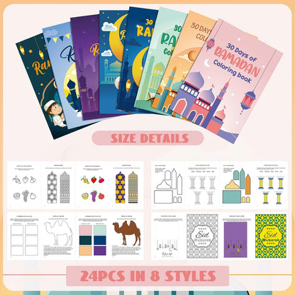 Zhanmai 48 30 Pcs Eid Mubarak Goodie Bags Favor Days of Ramadan Watercolor Coloring Book Bulk with Stacking Crayons
