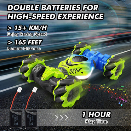 Fosgoit Gesture RC Car, 2.4GHz 4WD Gesture Sensing RC Stunt Car Toys for 6-12 Years Old Boys Girls, Hand Controlled Remote Drift Twist Offroad 360° Rotation with Lights Music for Birthday Gifts