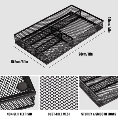 shenee Desk Drawer Organizer Tray,Drawer Organizer for Office and Home,Desk Organizer with Drawers,4 Compartments,Non-Slip Desk Organizers and Accessories for Stationery Makeup School (Black)