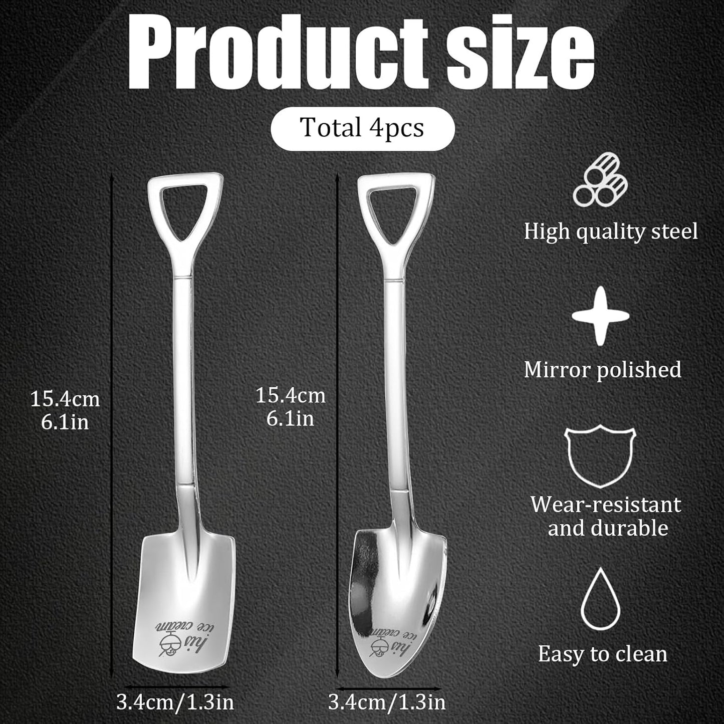 4 Pcs Stainless Steel His and Hers Ice Cream Spoons, Metal Shovel Spoons for Coffee, Dessert, Kitchen
