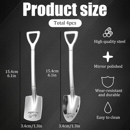 4 Pcs Stainless Steel His and Hers Ice Cream Spoons, Metal Shovel Spoons for Coffee, Dessert, Kitchen