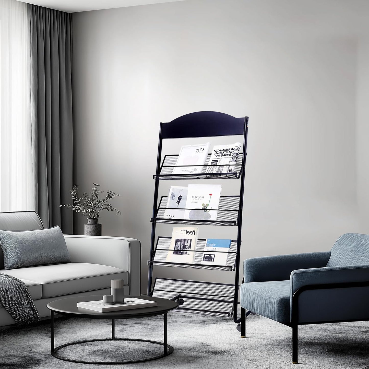 Yinghao Floor Standing Magazine Rack, 4 Layer Iron Magazine Rack Floor, Suitable for the Display of Brochures or Documents in Exhibitions, Shopping Malls, Hospitals, Offices