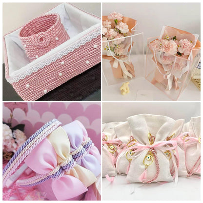 4 Rolls Polyester Twine Cords Trim 3mm 5.4yards Braided Macrame Cord Braided Twisted Silk Rope for Knitting Bag Wall Hangings Plant Hangers Handmade Macrame Supplies