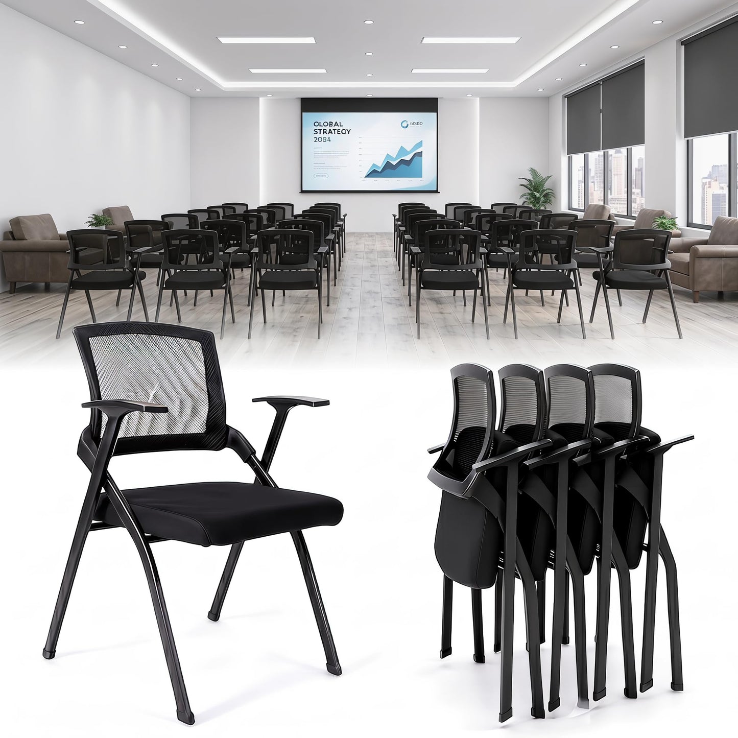 QINOL Folding Office Chair, Stackable & Breathable Mesh Back for Conference, Seminar, Training, Reception,No Assembly Required