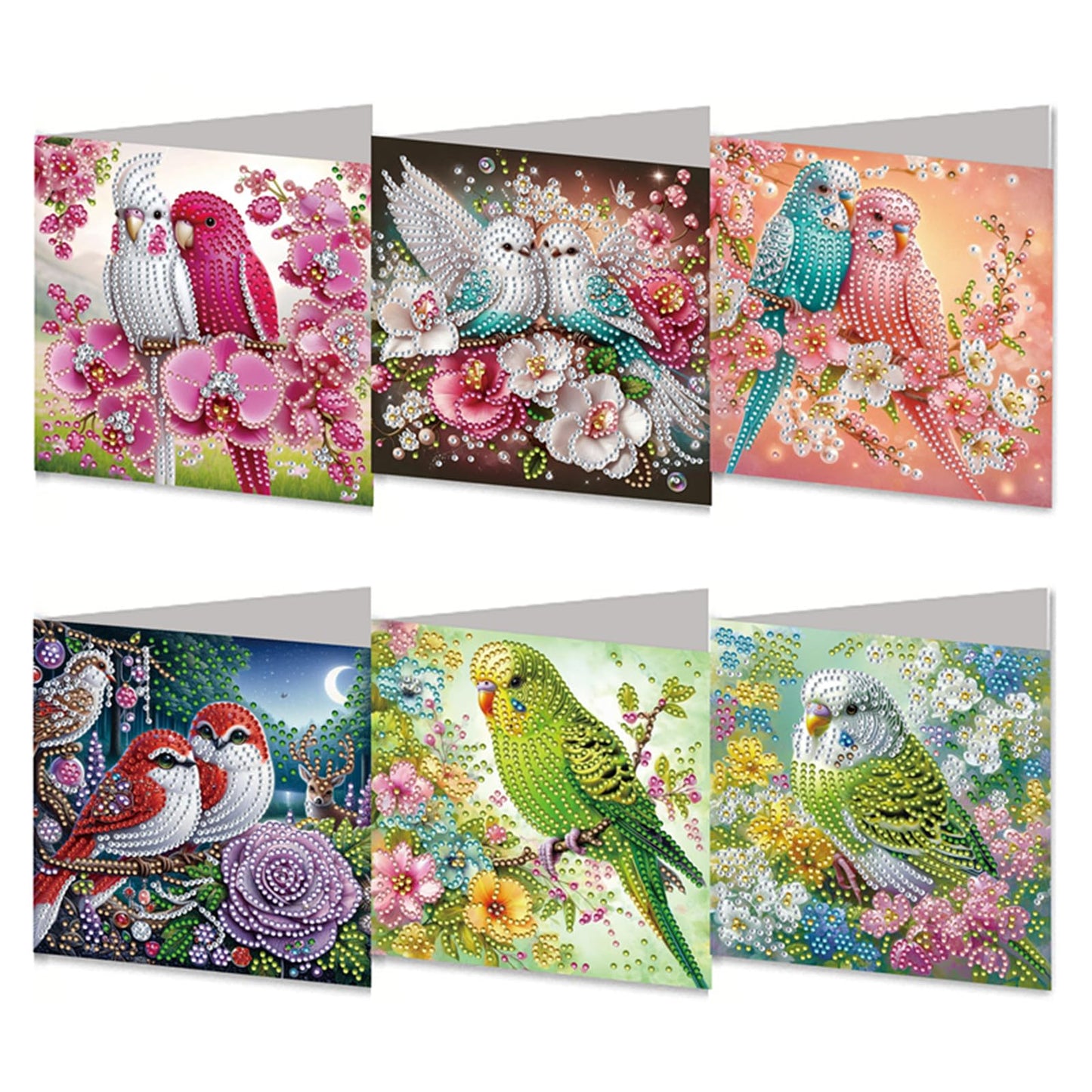 MaiYiYi 6 Pack DIY Parrot Diamond Painting Greeting Cards Kit, Rose Bird Diamond Art Greeting Cards, Bird Diamond Art Cards with Envelopes for Family Friends Holiday Birthday