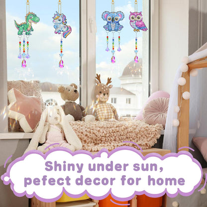 Diamond Art Kits for Kids - Crafts Gifts for Girls 8-12, 4 Pcs Double Sided Animal Style Wind Chime, Hanging Crystal Rhinestone Painting Ornament