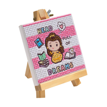 DIAMOND ART CLUB Mini Easels – Head Full of Dreams, Diamond Painting Kit, Fun DIY Crafts for Adults, Diamond Art Canvas for Beginners, 3.9" x 3.9"