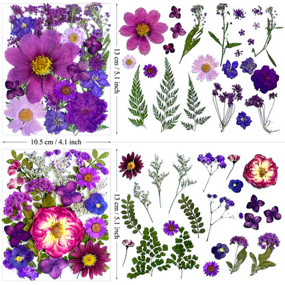 LUCISKY 132Pcs Purple Pressed Dried Flowers and Butterfly for Resin Molds, Real Natural Bulk Dry Floral Leaves Stickers for DIY Art Crafts, Jewelry, Candle, Soap Crafts Making