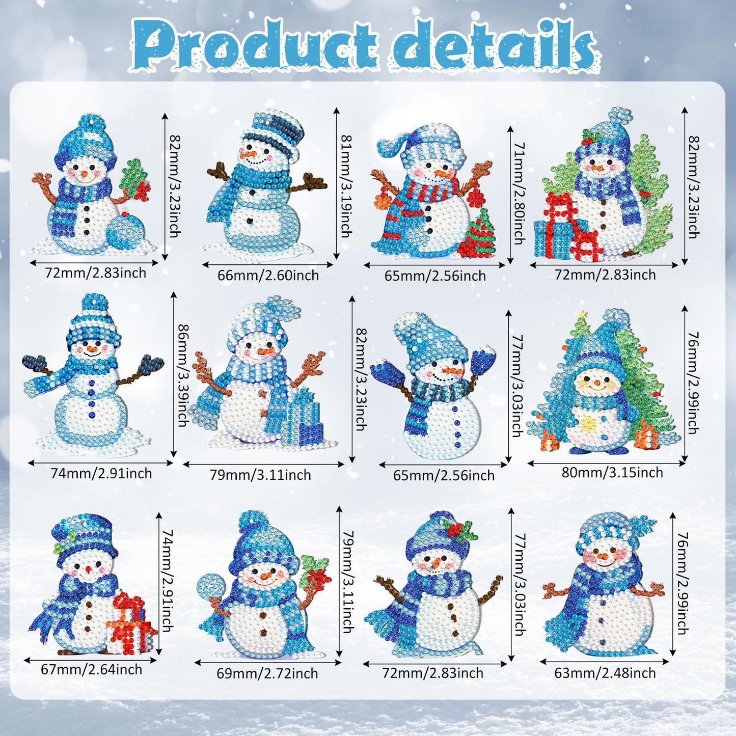 Ferraycle 12 Pcs Diamond Art Winter Ornaments Snowman Diamond Painting Kit DIY Art Keychains Winter Hanging Ornaments for Home Crafts Christmas Decorations(Blue)