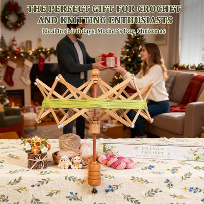 SPEENSUN Wooden Yarn Swift, 4-Step Easy Setup Yarn Umbrella Perfect Match with Yarn Winder, Durable Wood Construction, Foldable Design, Best Christmas Gifts for Knitters & Crocheters