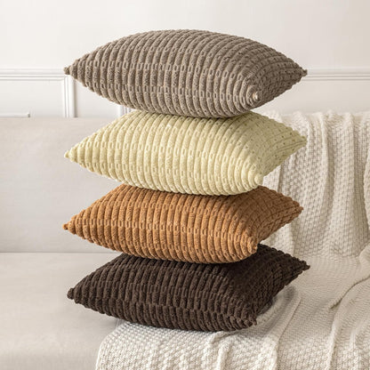MIULEE Corduroy Throw Pillow Covers - Soft Boho Striped Design | 20x20 Inch, Brown, Perfect for Modern Farmhouse Decor