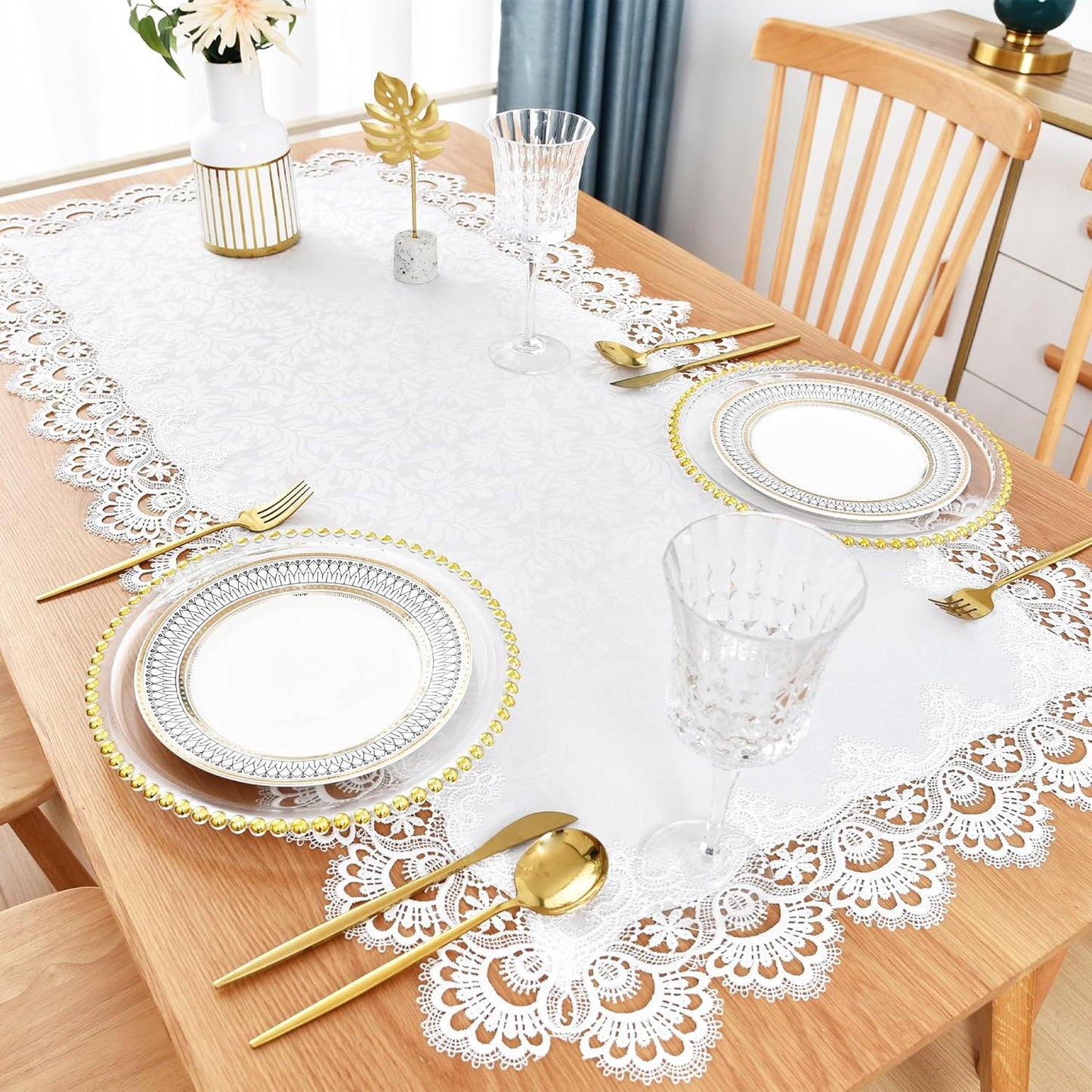 24 48 Inch Wolkemer Small Rectangle Tablecloth Elegant White Lace Jacquard Side Coffee Table Tablecloth Dining Table