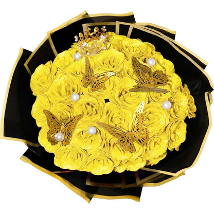 Yellow Glitter Roses Bouquet, 24 Pcs Shiny Glitter Flowers Bouquet, Everlasting Artificial Roses Bouquet for Mothers Day, Birthday, Anniversary, Wedding, Engagement, Christmas