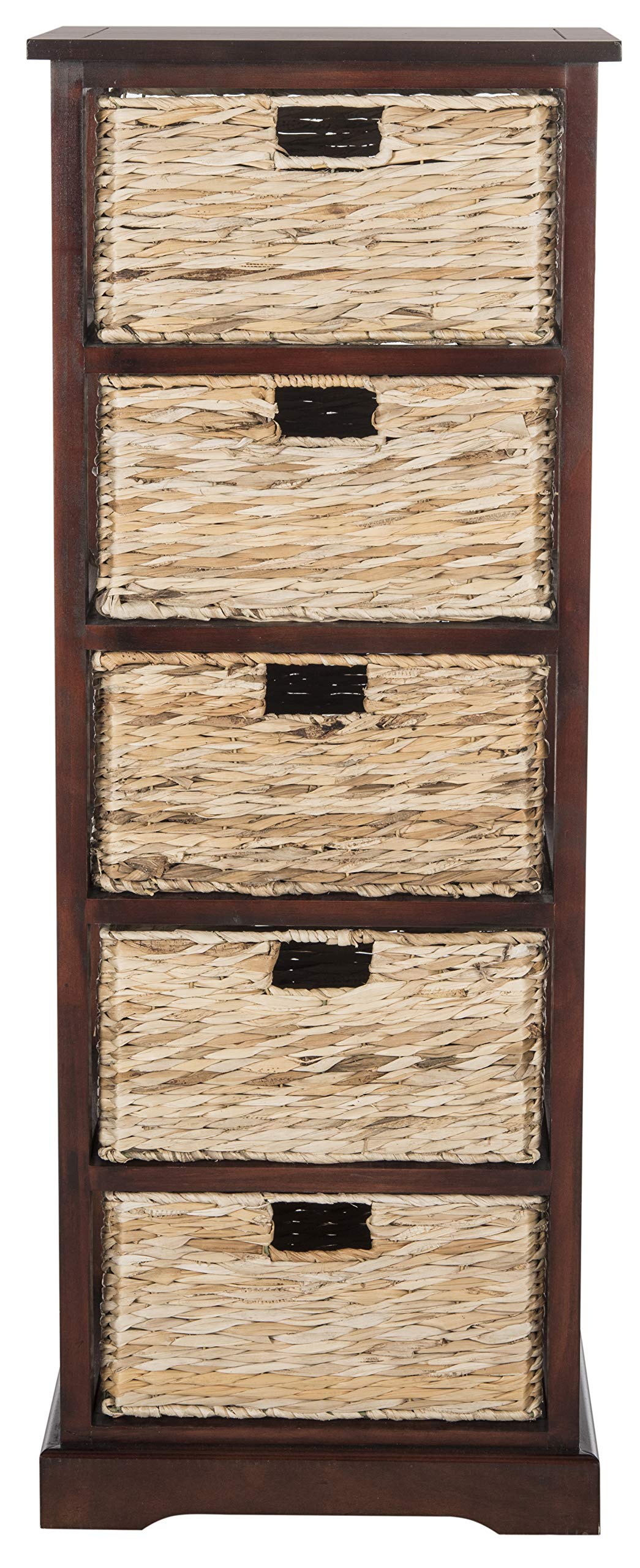SAFAVIEH Furniture - Vedette 5-Basket Storage Tower - Cherry - Solid Wood - Coastal Basket Tower Design - Ideal for Entryway, Living Room, 17.5"W x 13.5"D x 46"H - Fully Assembled (AMH5739C)