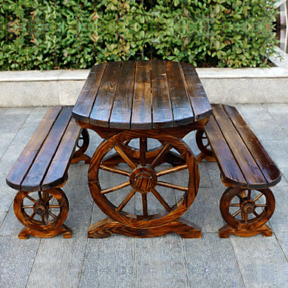 LLZJDDPLY Outdoor Picnic Table and Bench Set, Patio Dining Set Wooden Wagon Wheel, Outdoor Dining Table and Chair, for Garden Yard Porch(160cm/63in)