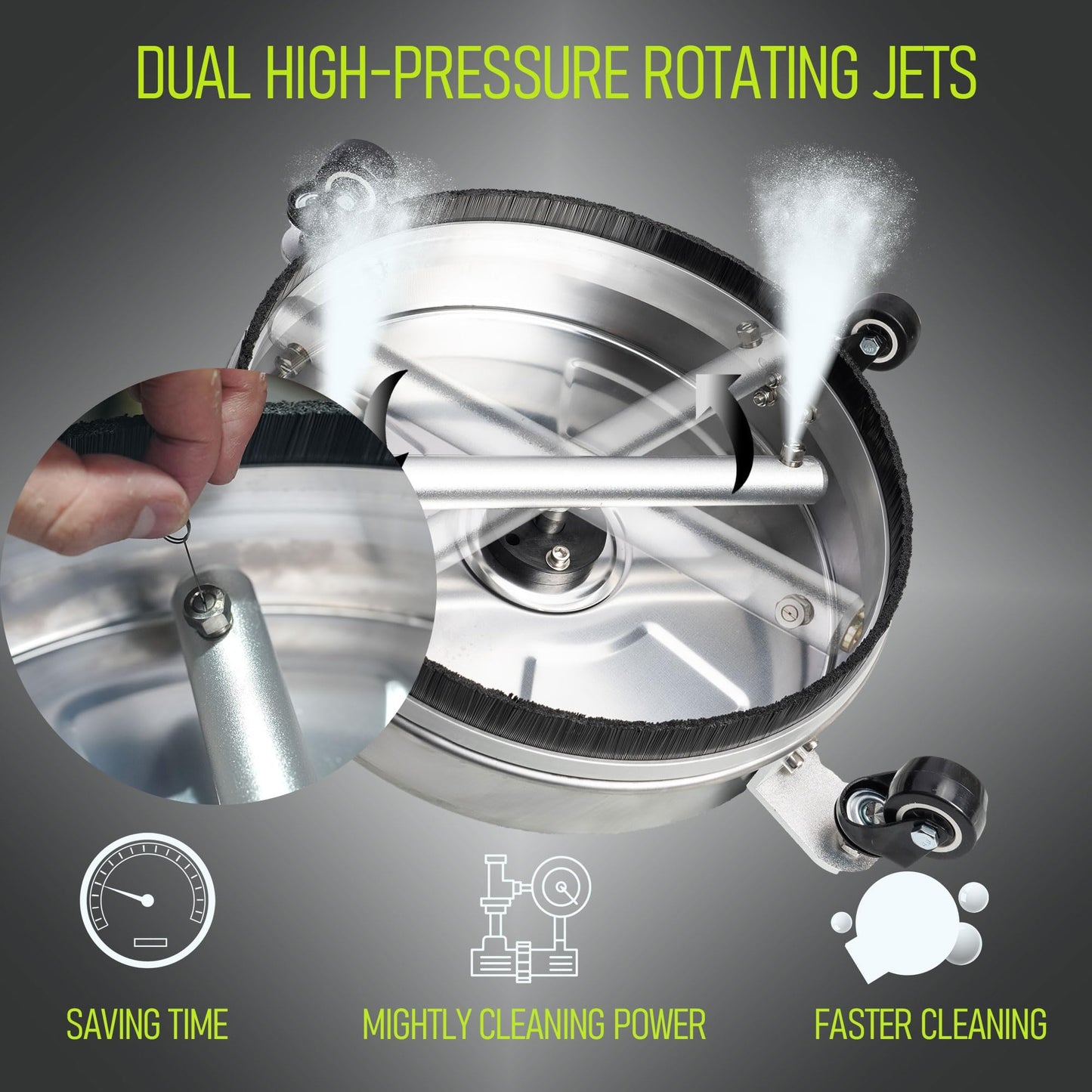 Hourleey 24" Pressure Washer Surface Cleaner with Dual Handles, Stainless Steel Surface Cleaner with 4 Wheels for Driveways, Pathway, Sidewalks, Patios, Decks, 4500 PSI with 3/8" Quick Connector Kit