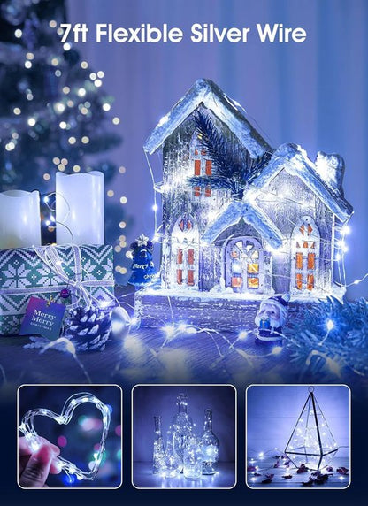 Brightown Fairy Lights - 24 Pack Battery Operated 7Ft Mini String Lights | Waterproof Silver Wire for Bedroom, Patio, Wedding & Christmas Decor (Pure White)