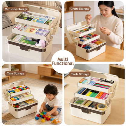 3-Layer Plastic Tackle Lock Box Organizers Storage, Portable Folding Sewing Box with Handle Dividers, Multipurpose Case for Sewing, Art Supplies, Medicine Lock Boxes, Tools Lock Organizer