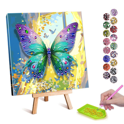 SJTYDX 5D Diamond Art Butterfly Kit with Frame, Sparkling Diamond Painting for Adults Beginners, DIY Gem Painting Craft with Easel, DIY Paint with Diamonds for Home Decor & Unique Gift, 7.8x7.8 Inc