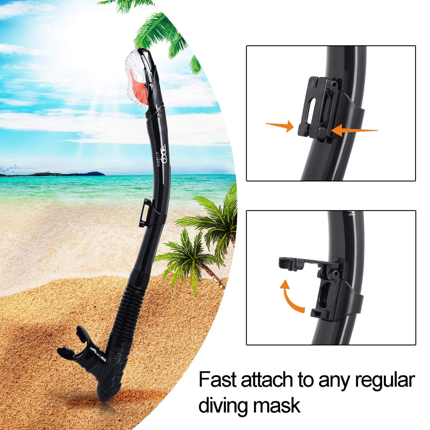 Snorkel Set Pano 3 Window Adult Snorkeling Gear, Professional Snorkel Goggles Anti-Fog Diving Mask, Anti-Leak Swim Goggles and Dry Top Snorkel for Diving, Snorkeling, Swimming (Black)