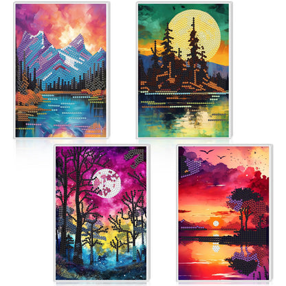 Mooliwe 4 Pcs Diamond Painting Notebook for Adults, Diamond Art Journal DIY Art Kits Sets A5 Leather Painting Sketchbook Christmas Gifts for Adults Beginners(Forests)
