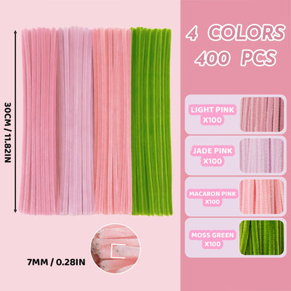 Upgraded 2026 Pipe Cleaners Craft Kit: 400-Piece DIY Flower Making Supplies with Exclusive Color Palette | Includes Chenille Stems, Floral Wire, Gardening Tape, Stamen & Ribbon for Kids Arts & Crafts