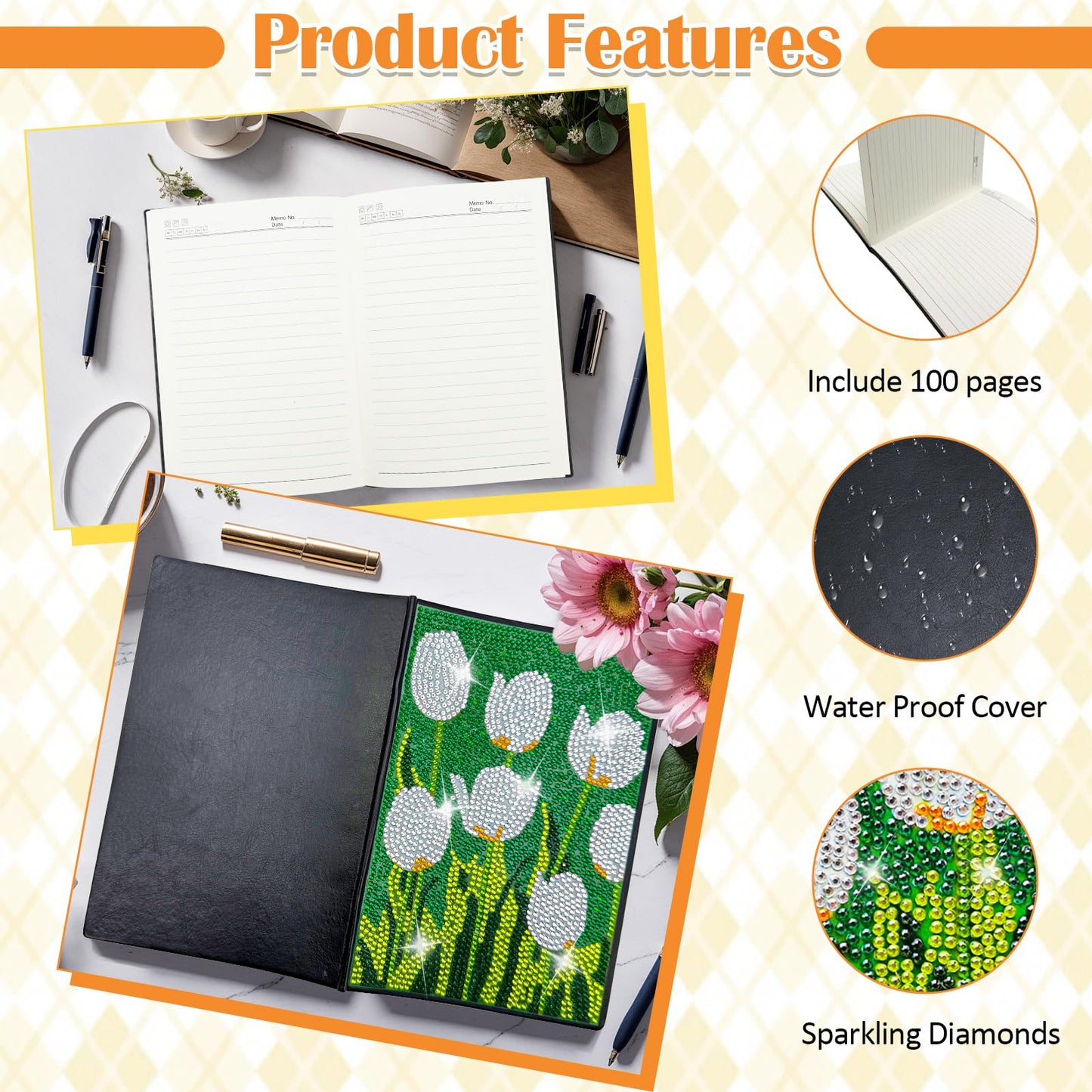 LINGFANG 4 Pack Diamond Art Kits for Adults Teens, Diamond Painting Journals Notebooks, DIY 5D Gem Dots Art Crafts for Adults, Teenagers' Birthday, Graduation, Gifts with Tools (Simple Pattern)