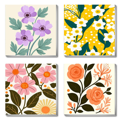 Canrichshop 4 Pack Adult Paint by Number Kits Beginner & All Ages 4-8-12 and More,Framed Flowers Painting by Numbers, DIY Paint by Numbers for Adults for Decor Present 8X 8 inch