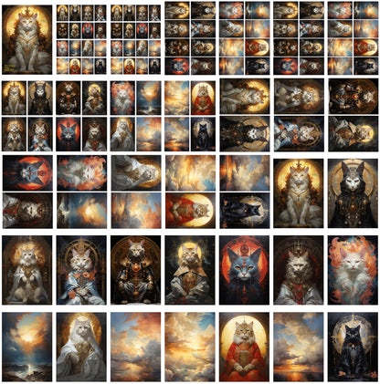 Decoupage Paper Pack (35 Sheets 6"x8") Funny Holy Cats Under Incredible Sunsets FLONZ Vintage Illustration Pictures Cards for Decoupage, Craft and Scrapbooking
