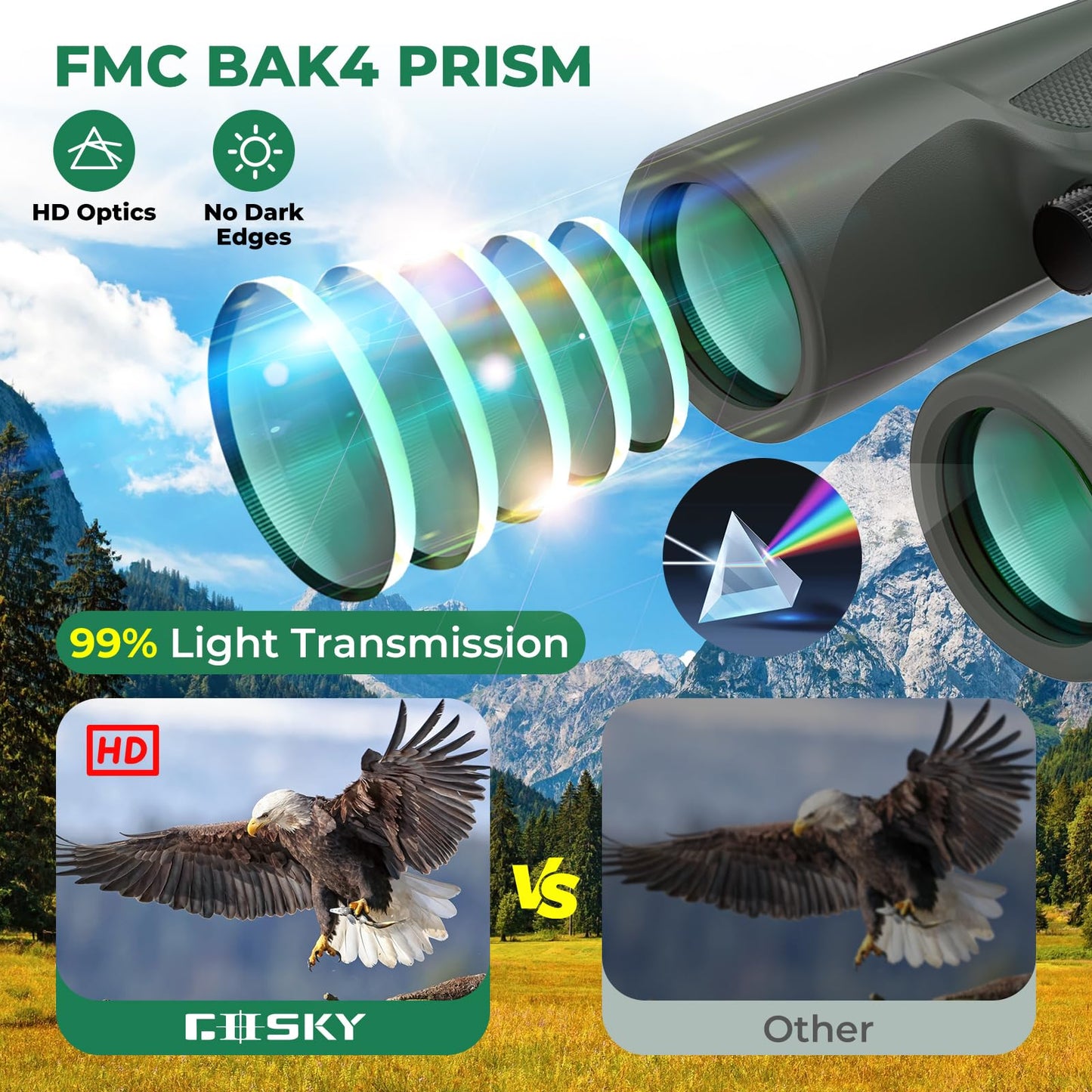 Gosky 10X42 HD Binoculars for Adults with Phone Adapter, High Power Binoculars with BAK4 Prism and FMC Lens, Waterproof Binocular for Bird Watching Hunting Traveling Outdoor Sports