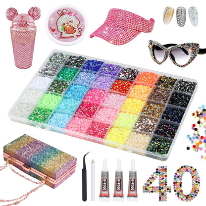 Acrridi 40000Pcs 40 Colors Resin Rhinestones Bedazzling Kit, Multicolor Flatback Gems, DIY Nail Art Clothing Tumblers Crafts for Bedazzling Diamond Art Makeup (Style B)
