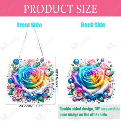 Yunzlly DIY Hanging Diamond Art Pendant Kit, Special Crystal Double Sided Diamonds Painting Ornament Kit for Adults, Acrylic Gem Painting Board for Window&Door&Wall (Rose Flower)