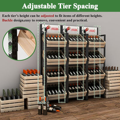 3/4 Tier Fruits & Vegetables Kitchen Shelf Rack Display,Large Solid Wood Retail Snack Stand,for Commercial Supermarket, Floor Multi-layer Storage Frame,Produce Holder For Onion Potato Storage(C,4 Tier