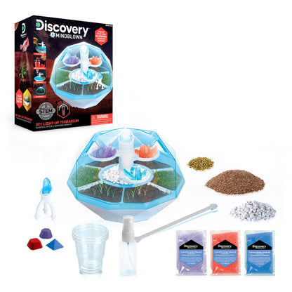 Discovery™ DIY Light-Up LED Terrarium - Plants & Crystals Geodome Grow Kit, 3 Colorful Crystal Formations, Rye Grass, Education STEM Activity Set, Indoor Science Experiment, Chemistry Gift