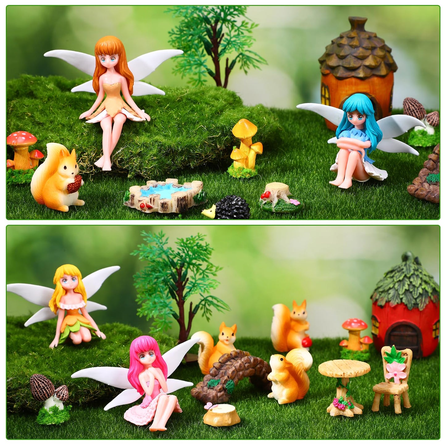 GGSTDDUP 25Pcs Fairy Garden Accessories, Miniature Garden Ornaments Landscape Decorations Mini Fairy Figures Animal Plant Furniture Set for DIY Terrarium Potted Plants Dollhouse Desk Decor
