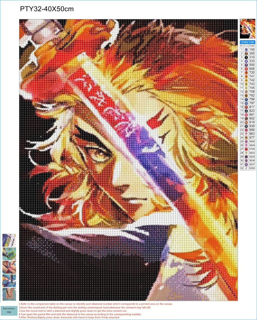 HONGJIE 5D DIY Diamond Art Painting by Number Kits Anime 16x20 Inch for Adults and Kids, Round Full Drill Rhinestone Cross Stitch Mosaic Art for Home Wall Decoration and Gift Option.
